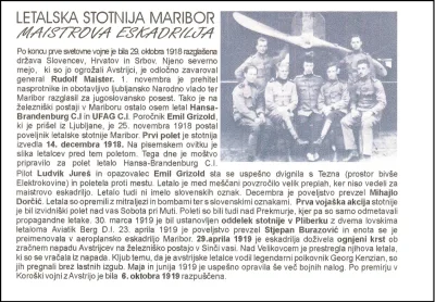 85 LET PRVEGA POLETA LETALSKE STOTNIJE MARIBOR MAISTROVE ESKADRILJE